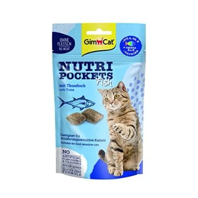 Imagen de GimCat Nutri Pockets Fish Atún Pescado Crujiente snack para gatos con ingredientes funcionales 1 bolsa (1 x 60 g)