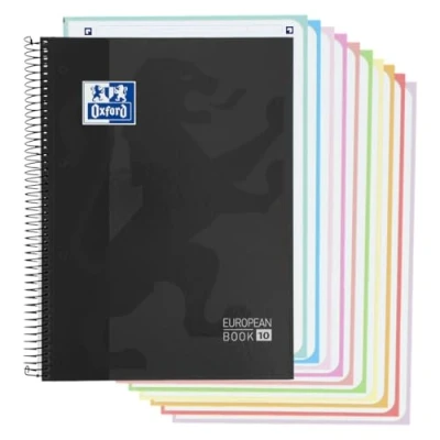 Imagen de Oxford, Cuaderno A4 Cuadrícula 5x5, Tapa Extradura, 10 Bandas Color, 150 Hojas Microperforadas, Color Negro