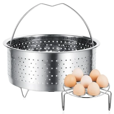 Imagen de Cesta Vapor Acero Inoxidable,20 Cm De Inoxidable Con Soporte Para Huevos 15 cm,Cesta Vaporera Verduras,Cesta Guisos,Arroz Al Vapor,Pescado