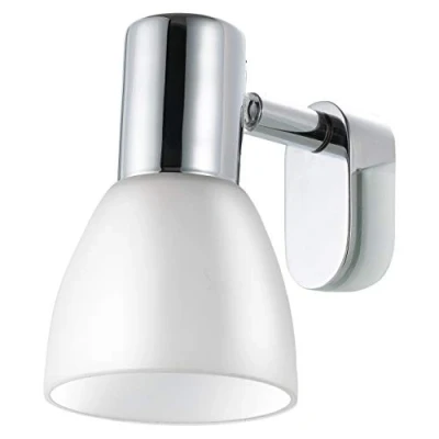 Imagen de Eglo lámpara de espejo con adhesivo, aplique pared metal y cristal opalino mate, para cuarto baño en cromo, blanco, luz antihumedad, IP44, casquillo E14
