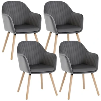 Imagen de WOLTU 4X Sillas de Comedor Nordicas Estilo Vintage Juego 4, Cocina Tapizada con Reposabrazos en Terciopelo, Estructura Madera Escritorio Gris Oscuro BH95dgr 4