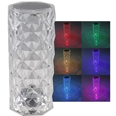 Imagen de Lámpara de mesa con batería cristal 21 cm interruptor táctil Colores luz RGB y decorativa ajustable cambio color Recargable vía USB