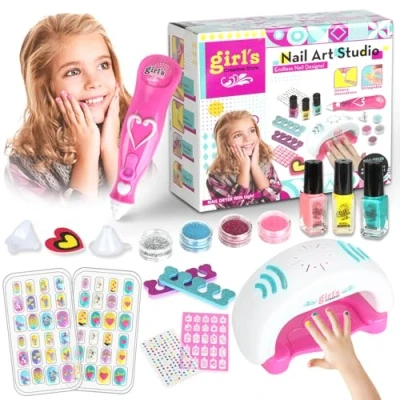 Imagen de UCAMP Salón de uñas para niños,Set Manicura Niña,Kit Pintauñas Niñas,con el Secador Uñas,Juegos Juguetes Maquillaje niñas,Regalos Niñas 5 6 7 8 9 10 11Años