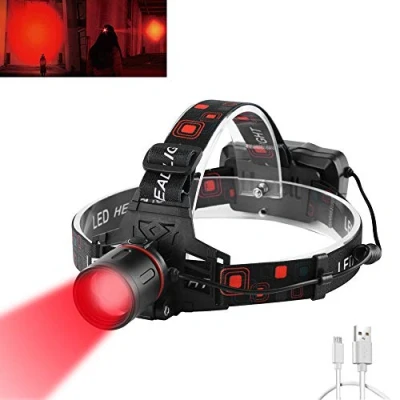 Imagen de WESLITE Linterna Frontal LED Recargable con Luz Roja, 1000 Lumen Linternas Frontales Rojo Alta Potencia para Caza Zoom de Cabeza Roja Astronomía, Visión Nocturna, Cámping (Luz Roja)