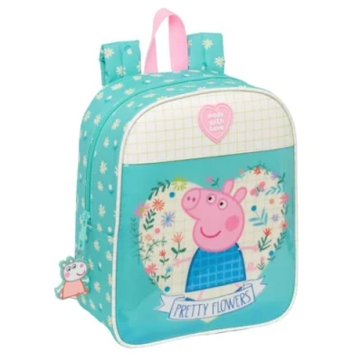Imagen de PEPPA PIG PRETTY FLOWERS Mochila Infantil, Niño, Escolar, Adaptable a Carro, Ideal para Guardería, Cómoda y Versátil, Calidad Resistencia, 22x10x27 cm