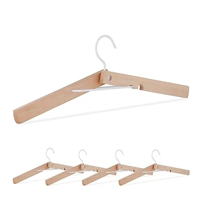 Imagen de Relaxdays Juego Set 5 Perchas Ropa Plegables, Colgadores Camisas, Madera, No Deforman Cuello, 44 cm, Estables Natural/Blanco, Aluminio, 15,5 x 4 cm