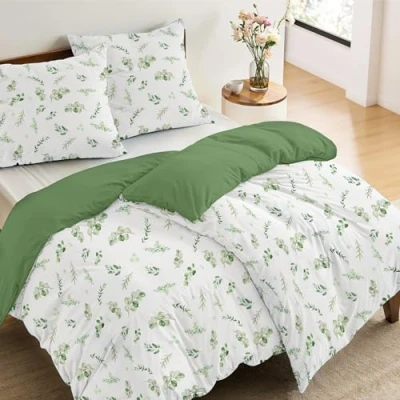 Imagen de 2 Funda nordicas Cama 135x200 cm Diseño Botánico Verde Salvia con Almohada 80x80 de 100% Microfibra Certificada Oeko Tex