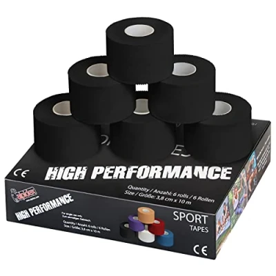 Imagen de ALPIDEX 6 x Cinta Adhesiva Deportiva 3,8 cm 10 m Sport Tape 100% Algodón Inelástica Balonmano Fútbol Voleibol Escalada, Color:Negro