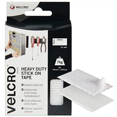 Imagen de VELCRO tiras adhesivas blancas de alta resistencia Brand, 50 mm x 100 mm, autoadhesivas, extrafuertes, industriales, doble cara, ideales para el hogar, la oficina y garaje, 1 paquete (2 juegos)