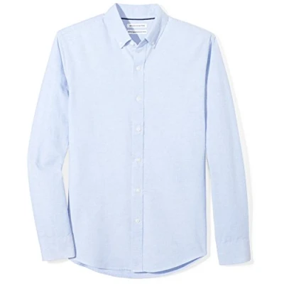 Imagen de Amazon Essentials Camisa Oxford de Manga Larga Ajuste Entallado Hombre, Azul, S