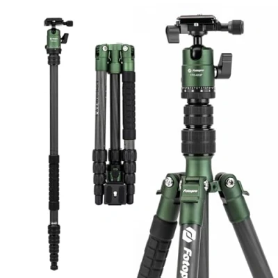 Imagen de Fotopro 152CM trípode de Viaje Fibra Carbono, cámara compacta con Cabeza Bola, monopie Desmontable Placa liberación rápida y la Bolsa, Carga hasta 8KG, Verde