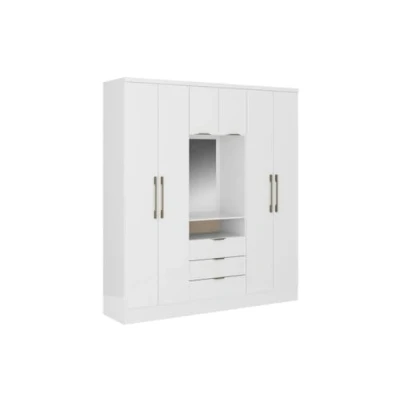 Imagen de Vente unique Armario 6 Puertas y 3 cajones con Espejo 180 cm de Ancho Color: Blanco ELORIO