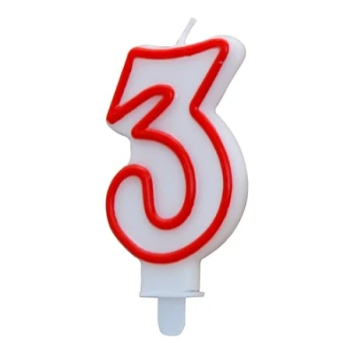 Imagen de ALGON Vela De Cumpleaños 3 Años Blanca Con Borde Rojo Diseño Colorido Y Festivo Perfecta Para Celebraciones