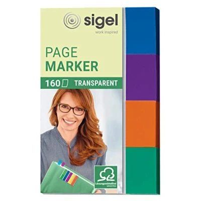 Imagen de SIGEL HN671 Marcapáginas transparentes y adhesivos, funda de 160 tiras 50 x 20 mm, 4 colores