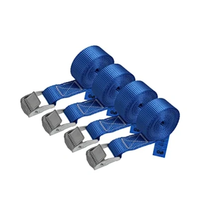 Imagen de Correa de amarre cinturón con hebilla azul 1m 2,5m 4m 6m diferentes cantidades resistente a 250 kg DIN EN 12195 2, 4 piezas 2.5 cm x m