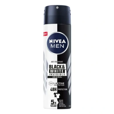 Imagen de NIVEA MEN Black &amp; White Invisible Original spray 6 x 150 ml, Desodorante Hombre 72h, en antitranspirante contra olores, sudor, residuos, irritaciones y manchas tejidos claros