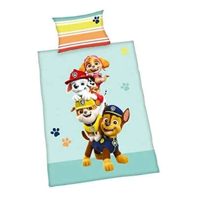 Imagen de Juego de edredón Herding Paw Patrol, fabricado en verde, funda almohada 40 x 60 cm con envoltura hotel, 100 135 cm, cierre fácil, 100% algodón/reforzado, multicolor