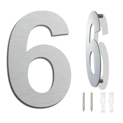 Imagen de Número de casa moderno (152 mm altura). Hecho con acero inoxidable 304 cepillado y sólido. aspecto flotante fácil instalar (Número 6/9 Seis/Nueve)