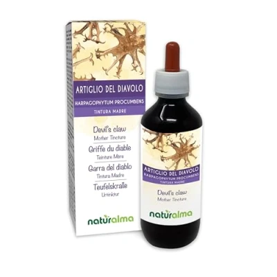 Imagen de Garra del diablo o Harpagófito (Harpagophytum procumbens) raíces Tintura Madre sin alcohol Naturalma Extracto líquido gotas 200 ml Complemento alimenticio Vegano