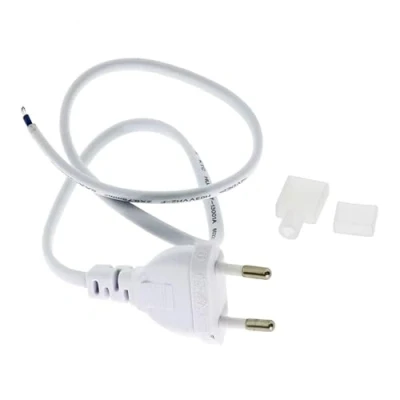 Imagen de Brightium Adaptador de Cable para Tira LED 220Vac, compatible con diferentes modelos, facilita la conexión y uso eficaz sistemas iluminación LED.