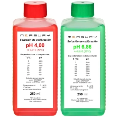 Imagen de Measury Solución de Calibración pH 4.00 y 6.86, Tampón 250ml cada una, Rojo/Verde, Set Líquido