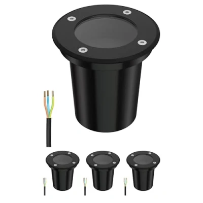Imagen de ledscom.de 4 uds. lámpara empotrada en el suelo BOLI para exteriores, IP67, negra, redonda, 108mm Ø, 1x GU10 máx. 15W