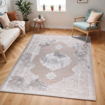 Imagen de Livabliss Cuerogier Alfombra Vintage Oriental Salon, Habitacion, Pasillo o Dormitorio, Estilo Tradicional Bohemio, Natural, Facil de Limpiar, Grande, Beige, Marfil, Gris 120x170