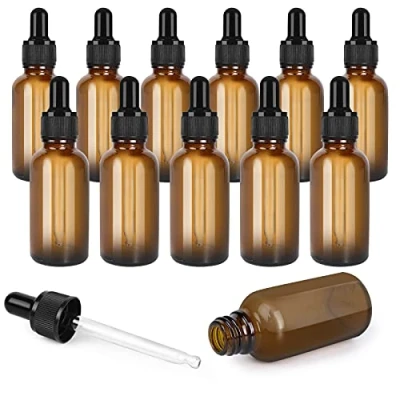 Imagen de Ulable Lote de 12, 30 ml, frasco cuentagotas vidrio, botella vacía con vidrio cuentagotas, para aceite esencial (marrón)