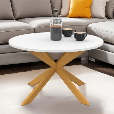 Imagen de Mesa de centro redonda GISELE, 70 cm, pata araña, tablero blanco y madera