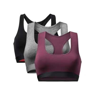 Imagen de DANISH ENDURANCE Sujetador de Algodón Orgánico, Ropa Interior Mujer Suave, (x1 Negro, x1 Gris, Granate), S