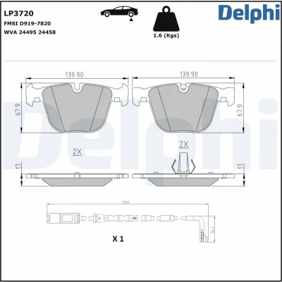 Imagen de DELPHI LP3720 Juego de pastillas freno con contacto avisador desgaste Chapa antichirridos accesorios BMW: X6 (E71