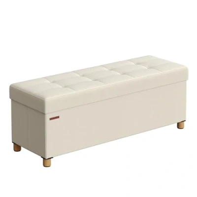 Imagen de SONGMICS Puff Almacenaje, Baúl Plegable con Patas, 38 x 110 40 cm, Banco de Pie Cama, Soporta hasta 300 kg, para Sala Estar, Dormitorio, Entrada, Blanco Crema LSF018W11