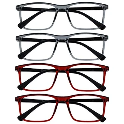 Imagen de OPULIZE Ink Pack 4 Gafas De Lectura Grande Gris Oscuro Rojo Hombres Mujeres Bisagras Resorte RRRR4 77ZZ +2,00