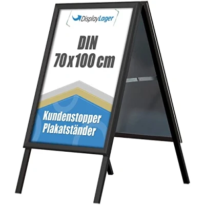 Imagen de DisplayLager, Calidad danesa topes para clientes de aluminio 2 carteles (ambos lados) resistente a la intemperie en aceras (negro, 70 x 100 cm)