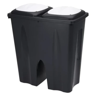 Imagen de Duo Cubo de basura doble rectangular 50 litros (2 compartimentos 25 l). separador basura, color negro, con tapa