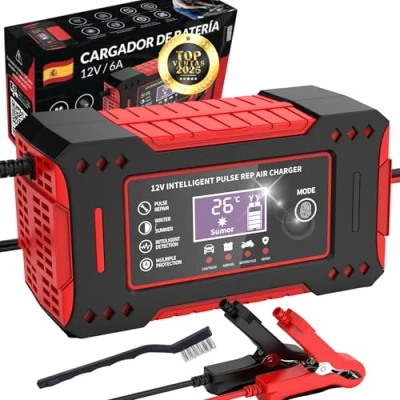 Imagen de SweetSolutions© Cargador Baterias Coche 12V6A De Batería con Función Inteligente Reparación Automática Pantalla LCD Automóviles Moto Camión AGM Gel SLA