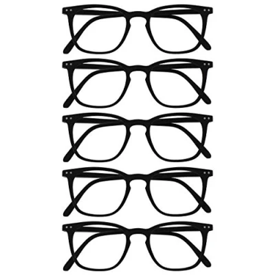 Imagen de OPULIZE Bex Gafas de Lectura Pack 5 Montura Diseño Cuadrada Grande Negro Mate Lentes Resistentes a Arañazos Bisagras Muelle Unisex Hombre RRRRR64 1 +2.00