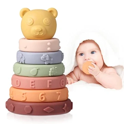 Imagen de Oderra 7 Piezas Círculos para apilar y anidar apretar la dentición Bebe 6 Meses, Educativos el Baño del Bebé Juegue (Juguetes Bebes)