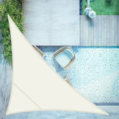Imagen de LOVE STORY Toldo Vela de Sombra 5x5x7m Triangular Toldos Impermeable Protección Rayos UV para Exteriores Terraza Balcon Patio Jardín，Crema