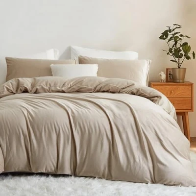 Imagen de Lanqinglv Ropa de Cama Franela Forro Polar, 135 x 200 cm, Color Caqui, Copos Avena, Felpa, mullida, Invierno, cálida Funda nórdica con Cremallera y Almohada 80