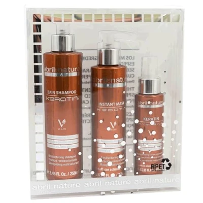 Imagen de abril et nature Set de Cuidado Capilar Profesional Keratin Repara y Reestructura con Queratina Ultra Rápida Pack Champú, Mascarilla Sérum para Cabellos Dañados o Quebradizos 550 ml