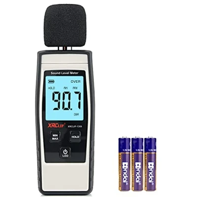 Imagen de XRCLIF medidor de Decibelios portátil, ruido digital, rango 30 130 db (A) metros, nivel ruido, comprobador decibelios, gris (batería incluida)