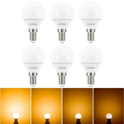 Imagen de Bombilla LED E14 Regulable, 4.5W Equivalente a 40W, Luz Cálida 2700K, 470 Lúmen, Linkind Bombillas Esféricas P45 con Casquillo Fino, AC 220 240V, Certificación CE/RoHS/ErP, Lot de 6