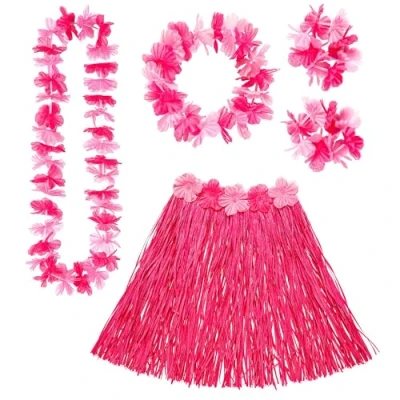 Imagen de W WIDMANN MILANO Party Fashion 24564 conjunto hawaiano, falda, cinta para el pelo, collar, pulseras, rosa, fiesta en la playa, de verano, carnaval, temática