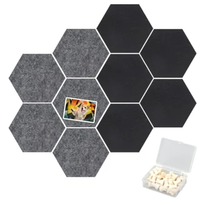 Imagen de Neikafan 10 Piezas Corcho Pared Autoadhesivo Tablero de Anuncios Fieltro Hexagonal Pizarra con 35 Chinchetas para Colgar Fotos,Decoración Del Hogar Y Notas