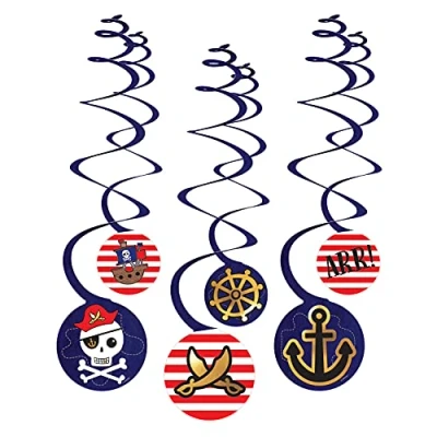 Imagen de amscan 9909919 Espirales Decorativas de Papel para Colgar (6 Unidades), diseño Piratas