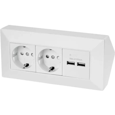Imagen de Regleta de 2 enchufes USB, serie C1, color blanco mate
