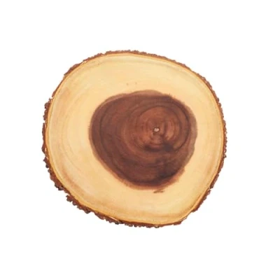 Imagen de Artesa Bandeja de Madera para Servir, Tabla Embutidos Aperitivos o Quesos con Diseño Natural, Patrón Tronco Árbol y Bordes Corteza, 21 cm, 1 Cantidad