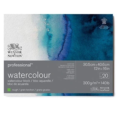 Imagen de Winsor &amp; Newton Papel de Acuarela Profesional, Grano Grueso, 300gr, 100% Algodón, Blanco Natural, Libre Ácidos, 30,5X40,6CM, Bloc Encolado en los 4 Lados, 20 Hojas