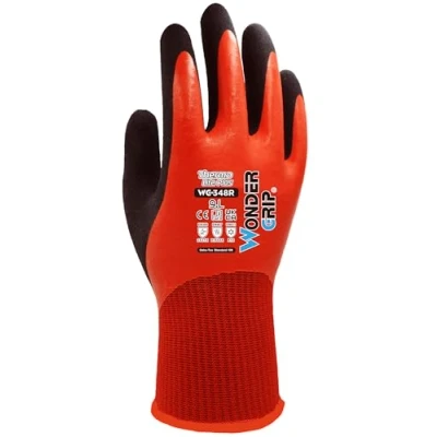 Imagen de Wondergrip Thermo Lite Plus WG 348R Guantes de seguridad Doble revestimiento látex 100% impermeables Térmicos Compatible con TI y alto agarre Para condiciones frías húmedas Rojo